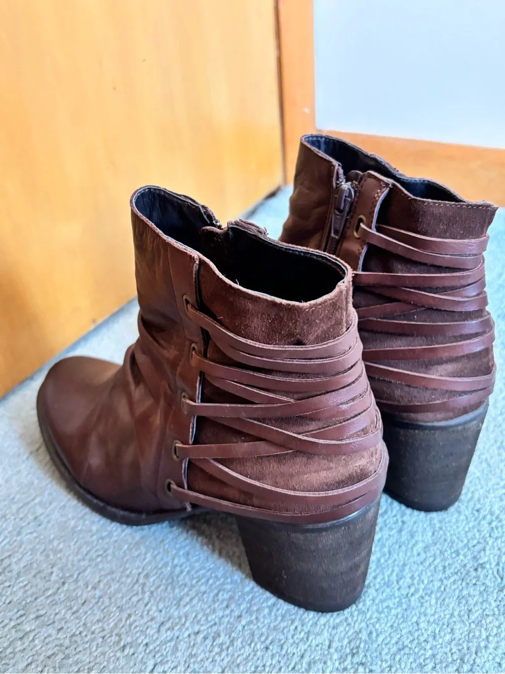 Miz Mooz Women's Brown Leather Ankle Boots with Side Zip